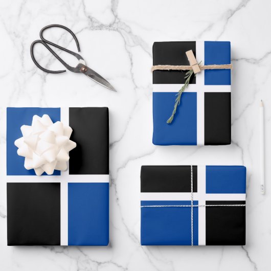 Cooles Schwarz-Blau-Quadratzmuster Geschenkpapier Set (Vorderseite)