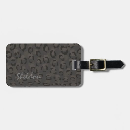 Cooles Schwarz-Grauen-Geparden-Monogramm Gepäckanhänger (Vorderseite horizontal)
