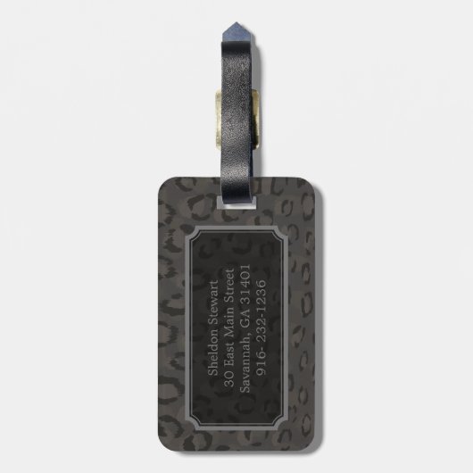 Cooles Schwarz-Grauen-Geparden-Monogramm Gepäckanhänger (Rückseite vertikal)