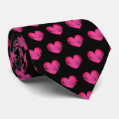 Cooles Schwarz/Rosa Herzmuster Hochzeitshals Krawatte (Gerollt)