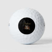 Cooles Schwarz und Gold Fierce Owl Golfball (Vorderseite)
