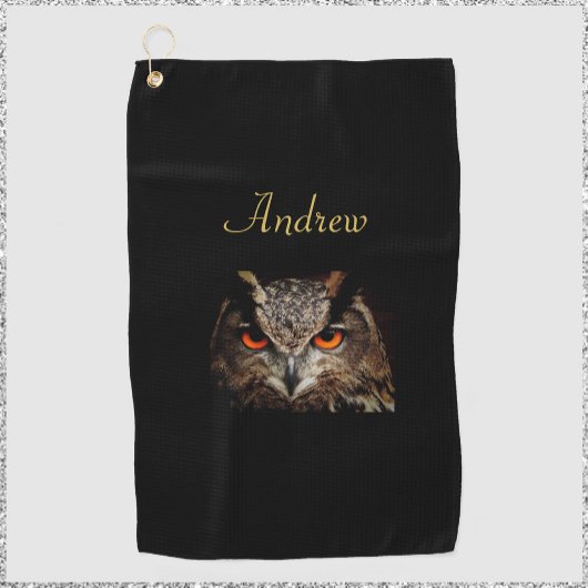Cooles Schwarz und Gold Fierce Owl Golfhandtuch
