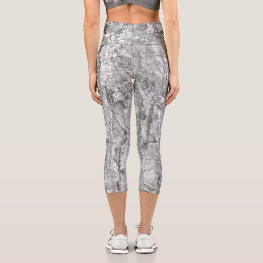 Cooles Schwarz-Weiß-Baum Barkegel Naturmuster Capri Leggings (Rückseite)