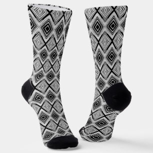 Cooles Schwarz-Weiß-Diamant-Rechteckmuster Socken