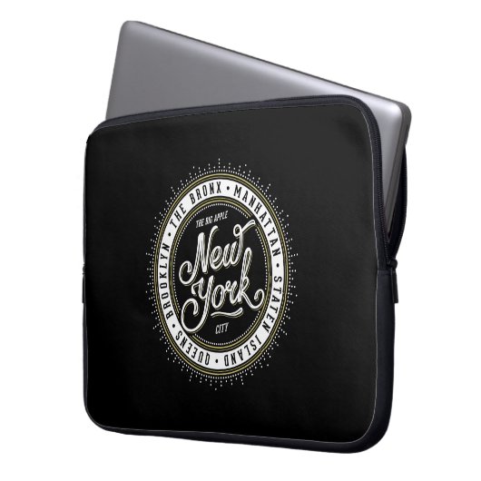 Cooles Schwarz-Weiß-Logo New York Laptopschutzhülle (Vorderseite Links)