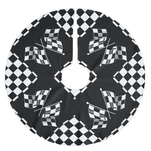 Cooles Schwarz-Weiß-Markierungsmuster Polyester Weihnachtsbaumdecke (Vorderseite)