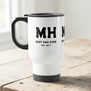 Cooles Schwarz-Weiß-Modernes Monogramm Bester Vate Reisebecher