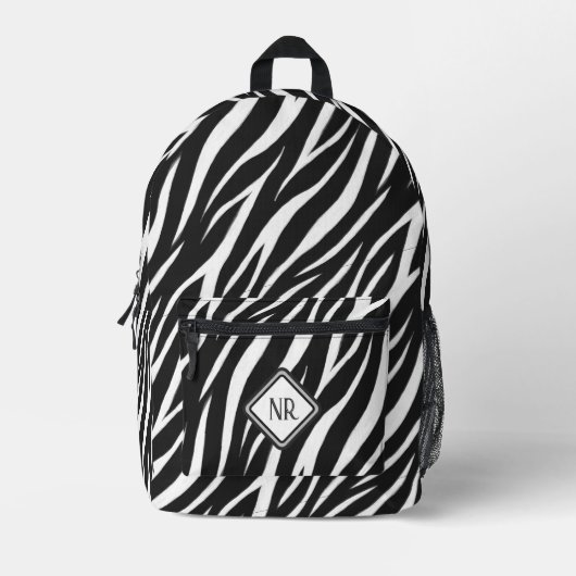 Cooles Schwarz-Weiß-Muster Zebra Print Monogram Bedruckter Rucksack (Vorderseite)