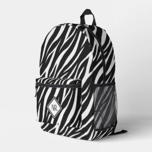Cooles Schwarz-Weiß-Muster Zebra Print Monogram Bedruckter Rucksack