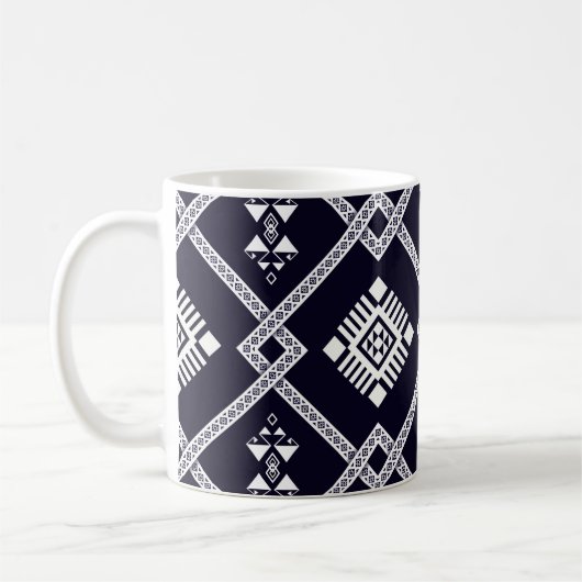 Cooles Schwarz-Weiß-Orientalisches Muster Kaffeetasse (Links)