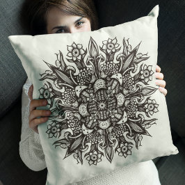 Cooles Schwarz-Weiß-Pilz-Botanisches Mandala Kissen