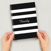 Cooles Schwarz-Weiß-Streifen-Muster Name Persönlic Notizblock