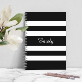 Cooles Schwarz-Weiß-Streifen-Muster Name Persönlic Notizblock