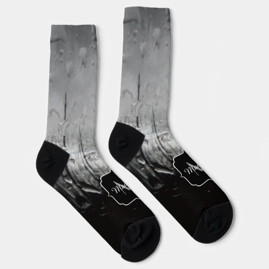 Cooles Schwarz-Weiß-Wasser Tropfen abstrakt Monogr Socken (Rechts)