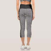 Cooles, schwarz-weißes, kreiertes Muster Capri Leggings (Rückseite)