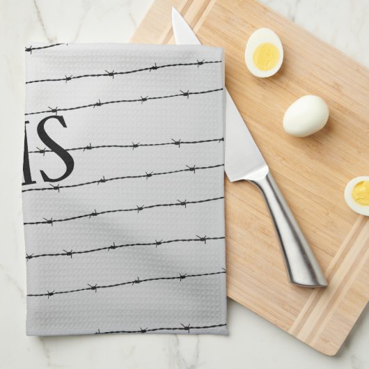 Cooles schwarz-weißes Stacheldraht Monogram Geschirrtuch (Viertel Falte)