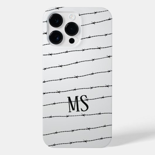 Cooles schwarz-weißes Stacheldraht Monogram iPhone Hülle (Rückseite)