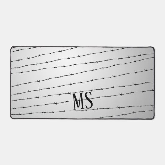 Cooles schwarz-weißes Stacheldraht Monogram Schreibtischunterlage (Vorderseite)