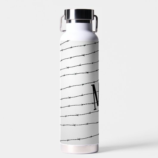 Cooles schwarz-weißes Stacheldraht Monogram Trinkflasche (Vorne)
