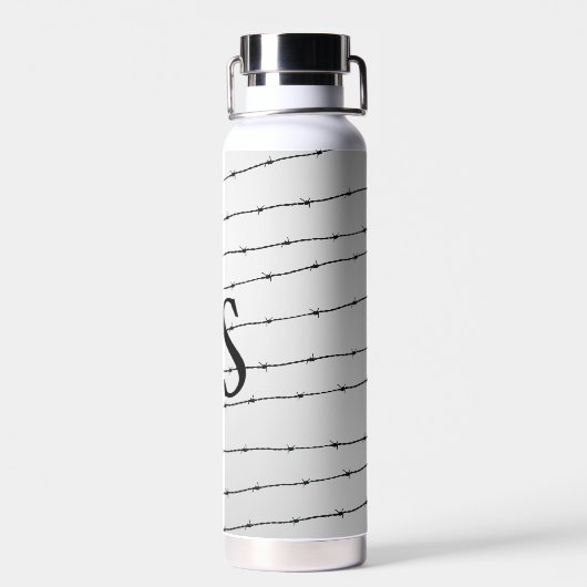 Cooles schwarz-weißes Stacheldraht Monogram Trinkflasche (Rückseite)