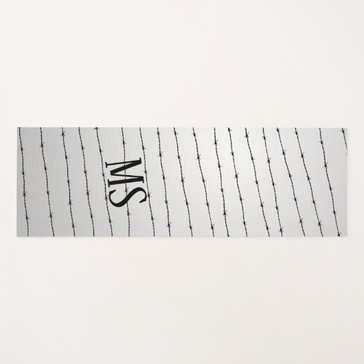 Cooles schwarz-weißes Stacheldraht Monogram Yogamatte (Vorderseite (Horizontal))