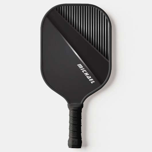 Cooles schwarzes abstraktes Monogramm Name Pickleball Schläger (Rückseite)