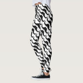 Cooles schwarzes Handlebar-Schnurrmuster auf Weiß Leggings (Links)