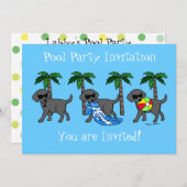 Cooles schwarzes Labradors Pool-Party Einladung (Vorne/Hinten)