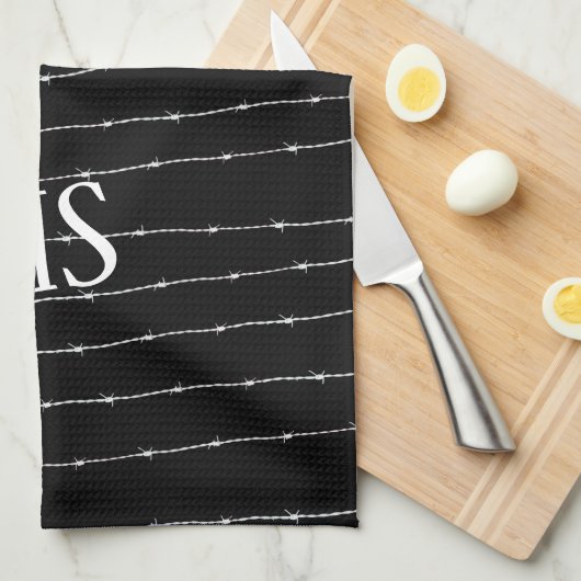 Cooles Schwarzweiß-Stacheldraht Monogram Geschirrtuch (Viertel Falte)