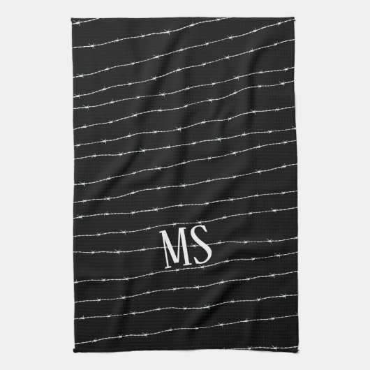 Cooles Schwarzweiß-Stacheldraht Monogram Geschirrtuch (Vertikal)