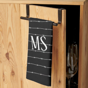 Cooles Schwarzweiß-Stacheldraht Monogram Geschirrtuch