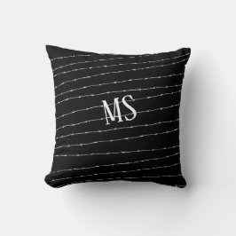 Cooles Schwarzweiß-Stacheldraht Monogram Kissen