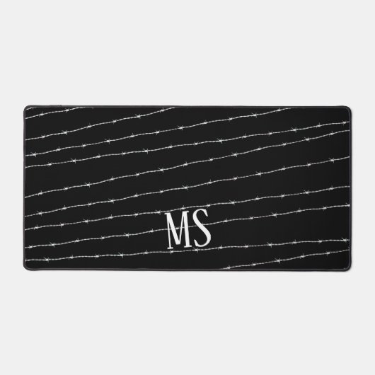 Cooles Schwarzweiß-Stacheldraht Monogram Schreibtischunterlage (Vorderseite)