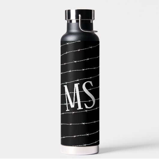 Cooles Schwarzweiß-Stacheldraht Monogram Trinkflasche (Links)