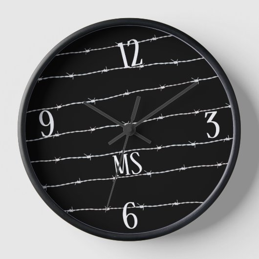 Cooles Schwarzweiß-Stacheldraht Monogram Uhr (Vorderseite)