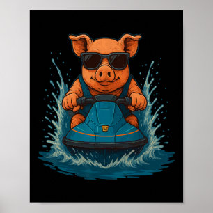 Cooles Schwein mit Sungles Bauernhof Tier Jet Ski Poster