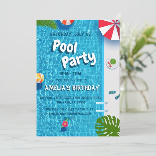 Cooles Schwimmbad Party Geburtstag Einladung (Stehend Vorderseite)
