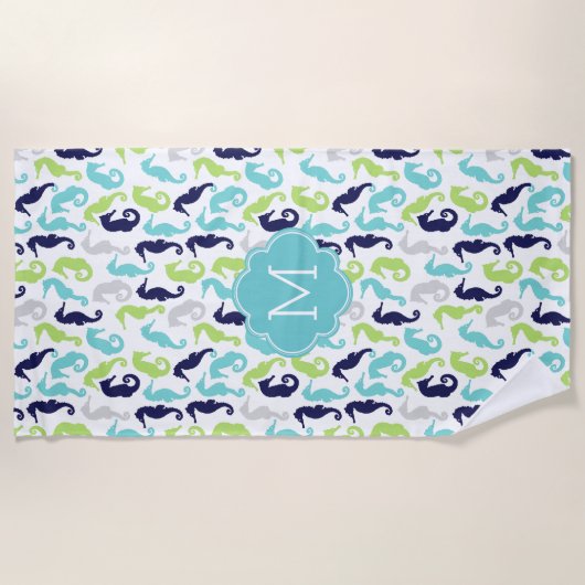 Cooles Seepferdmuster Mit Monogramm Strandtuch (Vorderseite)