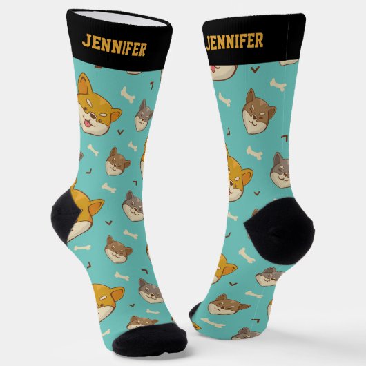 Cooles Shiba Inu Dog Niedliches Welpenmuster Socken (Gewinkelt)