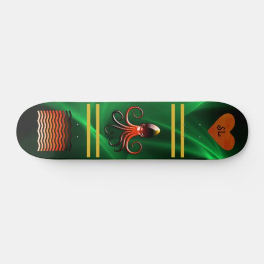 Cooles Shiny Green Mit Monogramm Octopus Skateboar Skateboard (Horizontal)