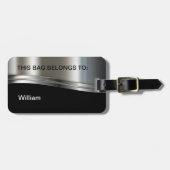 Cooles Silber-Metallic-Look Monogramm-Gepäck Gepäckanhänger (Vorderseite horizontal)