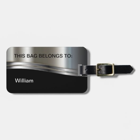 Cooles Silber-Metallic-Look Monogramm-Gepäck Gepäckanhänger (Vorderseite horizontal)