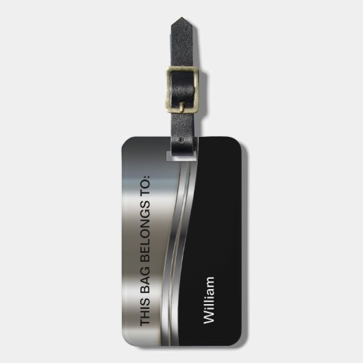 Cooles Silber-Metallic-Look Monogramm-Gepäck Gepäckanhänger (Vorderseite vertikal)