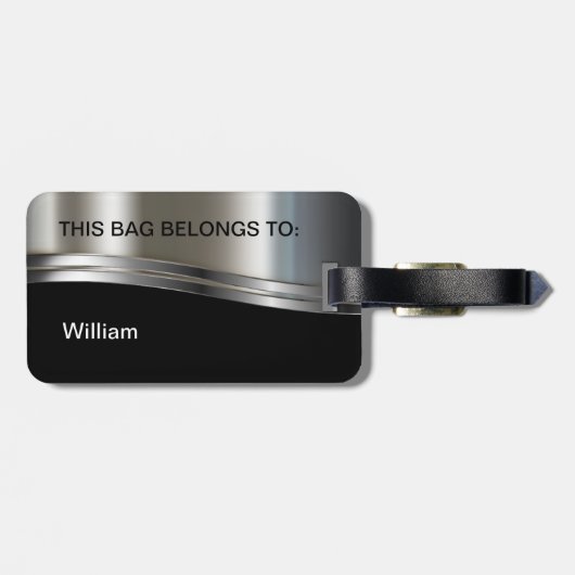 Cooles Silber-Metallic-Look Monogramm-Gepäck Gepäckanhänger (Rückseite horizontal)