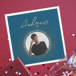 Cooles Simple Blue Gold Moderne Typografie Grad Fo Serviette