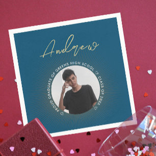 Cooles Simple Blue Gold Moderne Typografie Grad Fo Serviette