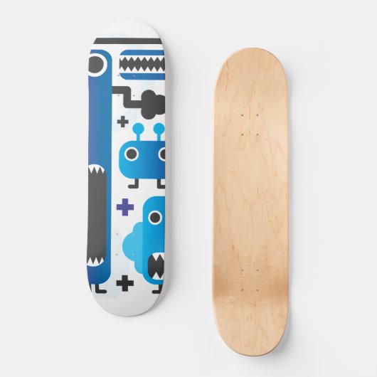 Cooles Skateboard mit blauen Monstergrafiken (Vorderseite)