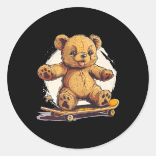 Cooles Skateboard Teddy Bear Outfit für Skater Boy Runder Aufkleber