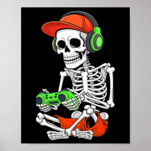 Cooles Skeleton Gamer Halloween Men T-Shirt Poster