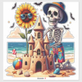 Cooles Skelett am Strand Aufkleber (Blatt)